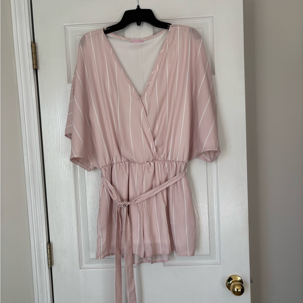 Pink Lily Light Pink Striped Romper